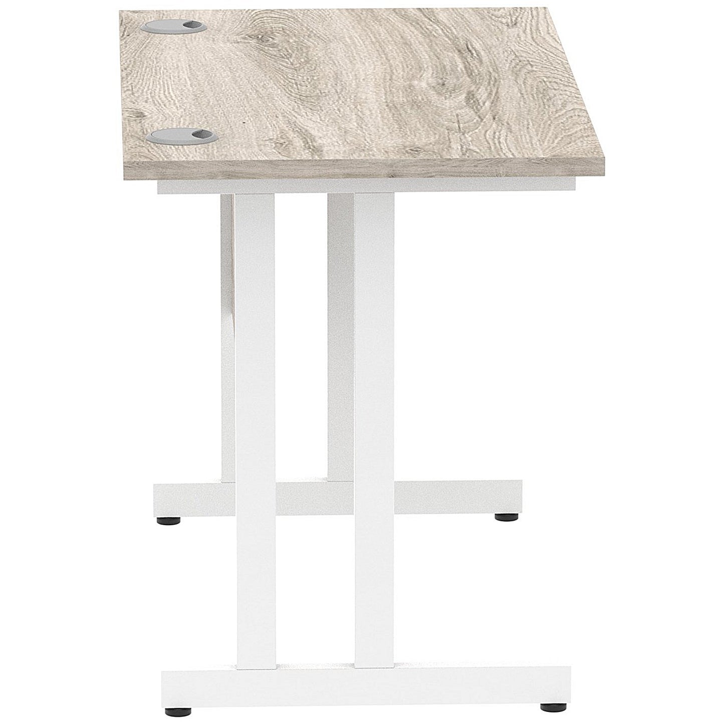 Impulse 1000mm Slim Rectangular Desk, White Cantilever Leg, Grey Oak