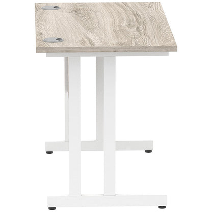 Impulse 1000mm Slim Rectangular Desk, White Cantilever Leg, Grey Oak