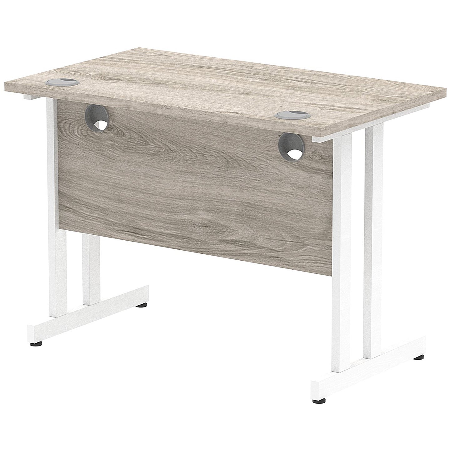 Impulse 1000mm Slim Rectangular Desk, White Cantilever Leg, Grey Oak