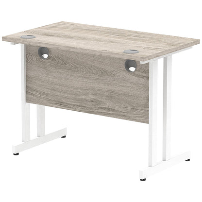 Impulse 1000mm Slim Rectangular Desk, White Cantilever Leg, Grey Oak