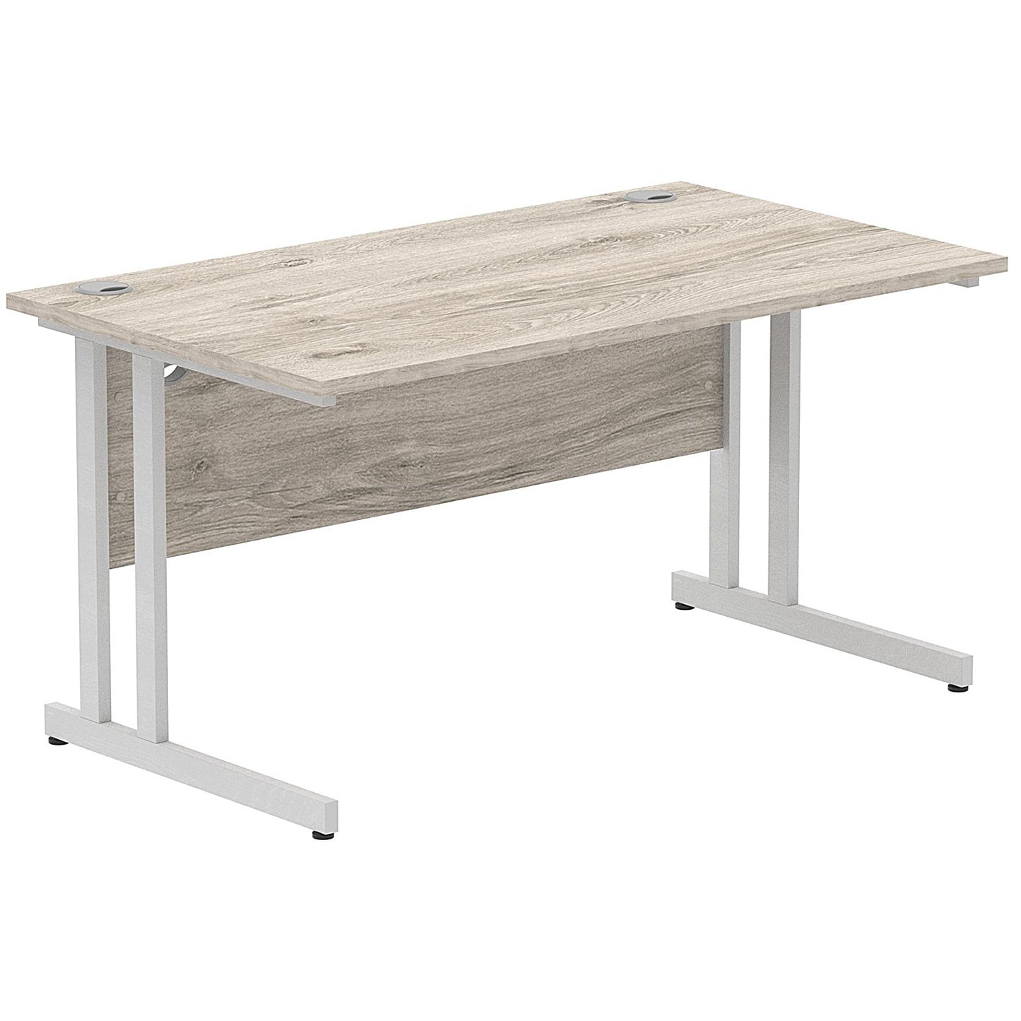 Impulse 1400mm Rectangular Desk, Silver Cantilever Leg, Grey Oak