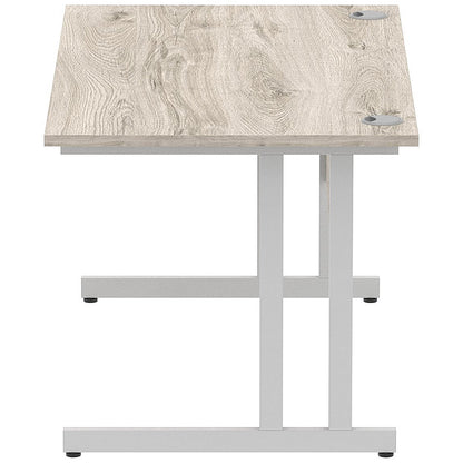 Impulse 1400mm Rectangular Desk, Silver Cantilever Leg, Grey Oak