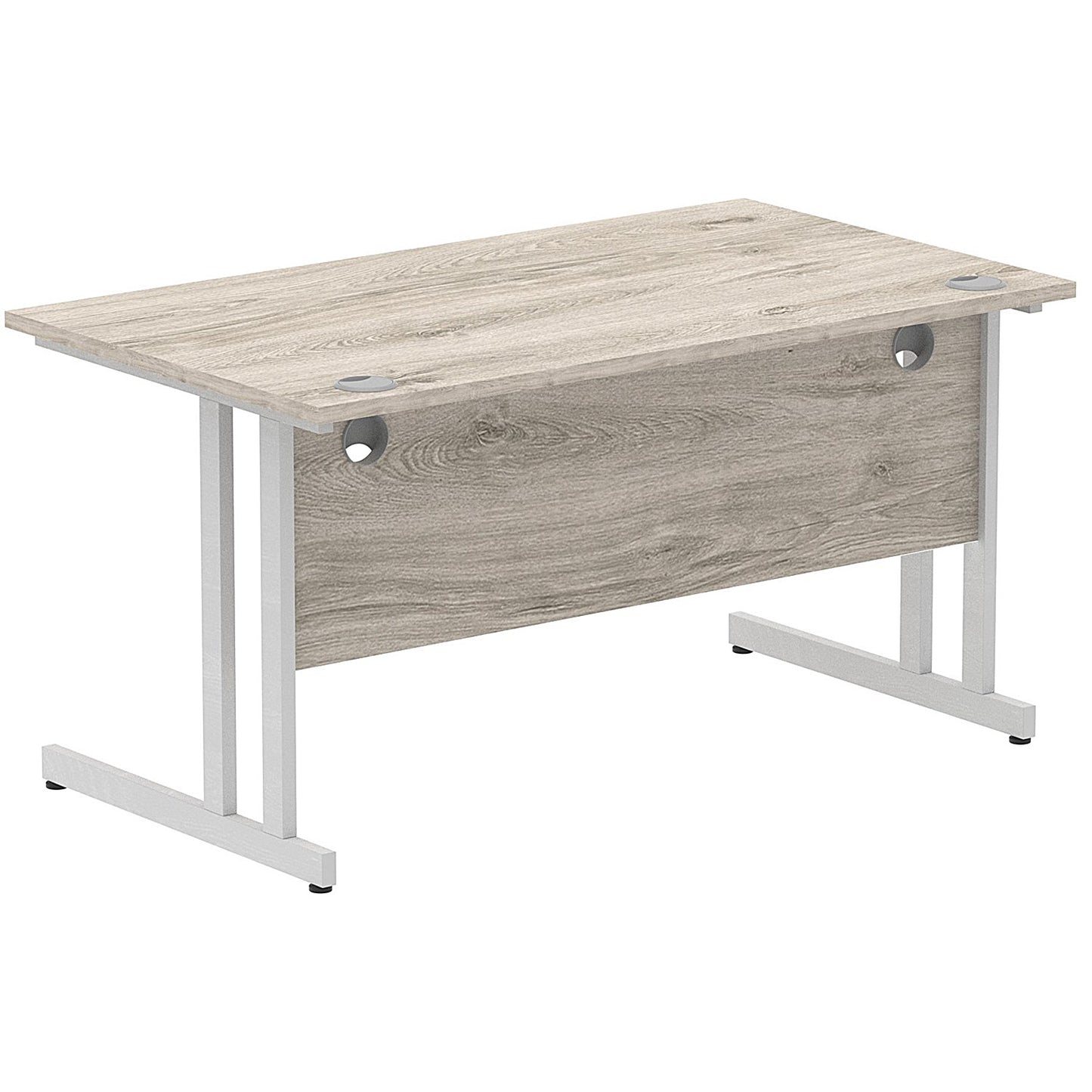 Impulse 1400mm Rectangular Desk, Silver Cantilever Leg, Grey Oak