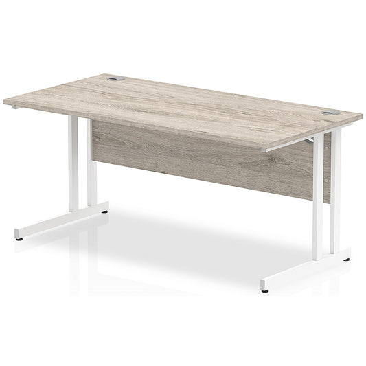 Impulse 1600mm Rectangular Desk, White Cantilever Leg, Grey Oak