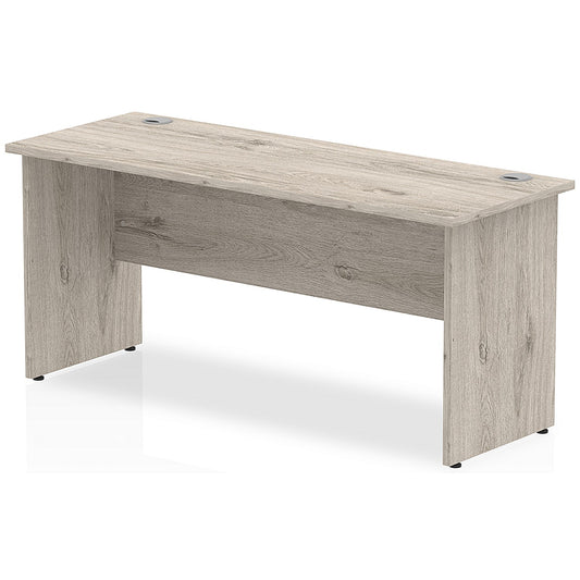 Impulse 1600mm Slim Rectangular Desk, Panel End Leg, Grey Oak