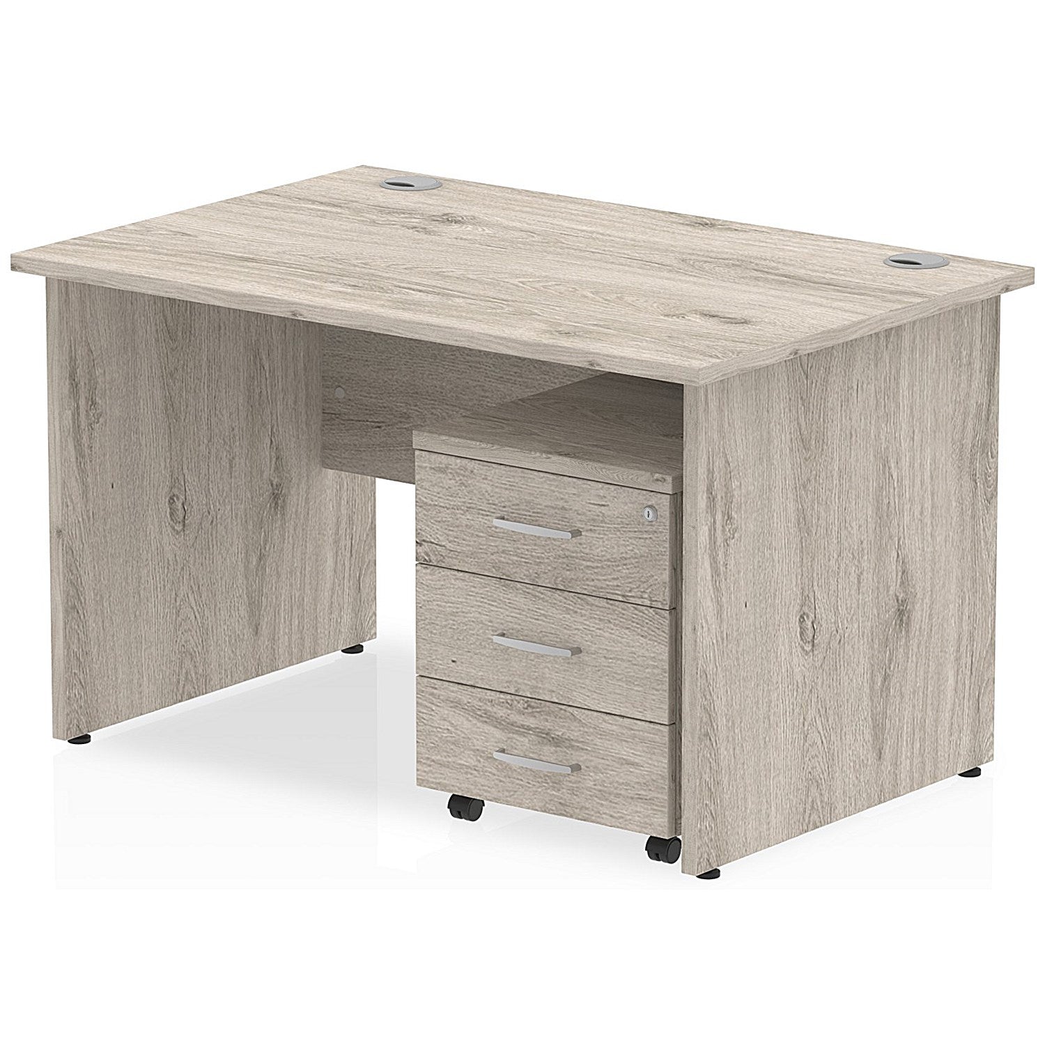 Impulse 1200mm Rectangular Desk, Panel End Leg, 3 Drawer Mobile Pedestal, Grey Oak Easy2Order : I003149