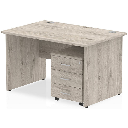 Impulse 1200mm Rectangular Desk, Panel End Leg, 3 Drawer Mobile Pedestal, Grey Oak Easy2Order : I003149