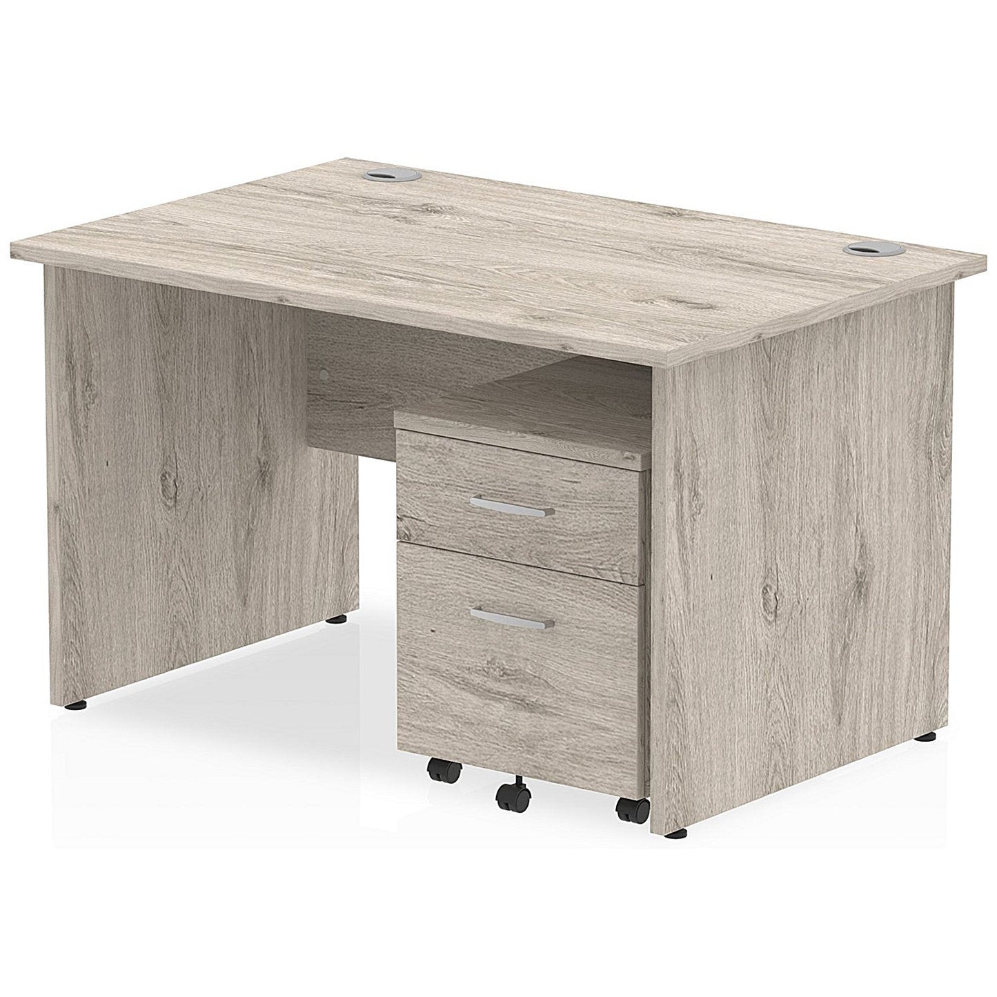 Impulse 1200mm Rectangular Desk, Panel End Leg, 2 Drawer Mobile Pedestal, Grey Oak Easy2Order : I003150