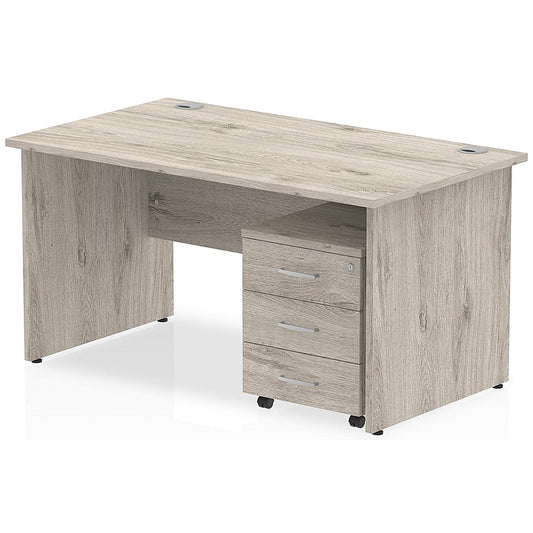 Impulse 1400mm Rectangular Desk, Panel End Leg, 3 Drawer Mobile Pedestal, Grey Oak Easy2Order : I003167