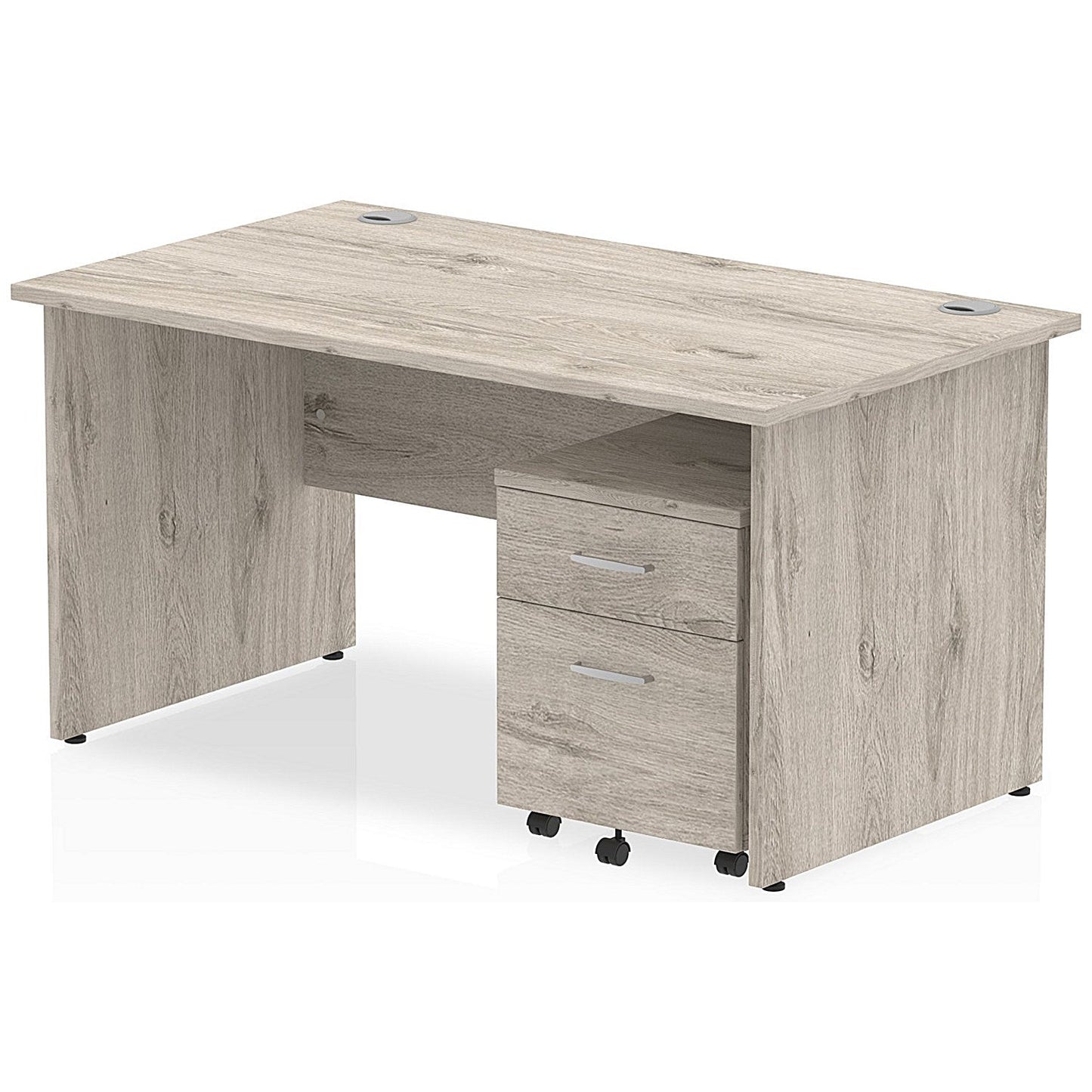 Impulse 1400mm Rectangular Desk, Panel End Leg, 2 Drawer Mobile Pedestal, Grey Oak Easy2Order : I003168