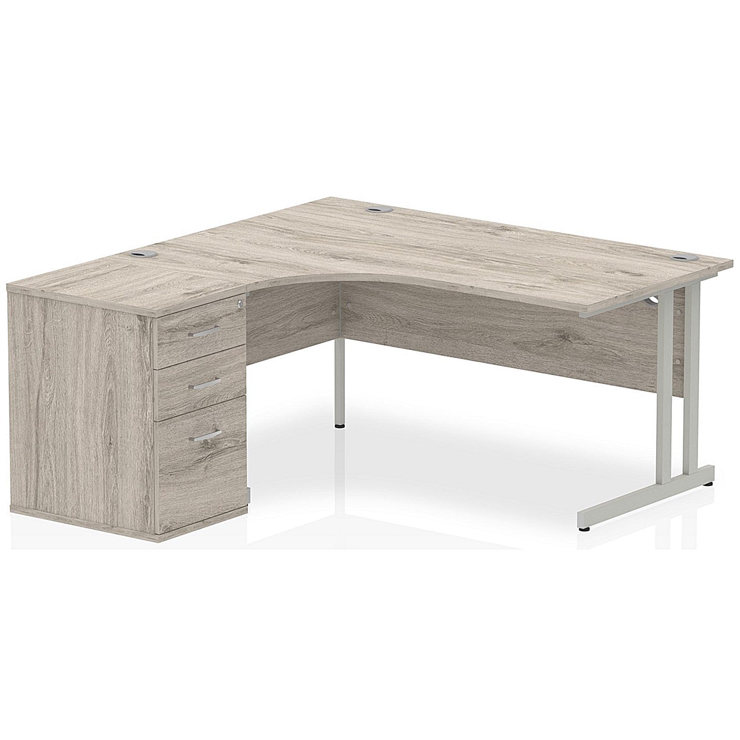 Impulse 1600mm Corner Desk with 600mm Desk High Pedestal, Left Hand, Silver Cantilever Leg, Grey Oak Easy2Order : I003171