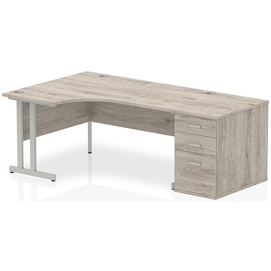 Impulse 1600mm Corner Desk with 800mm Desk High Pedestal, Left Hand, Silver Cantilever Leg, Grey Oak Easy2Order : I003172