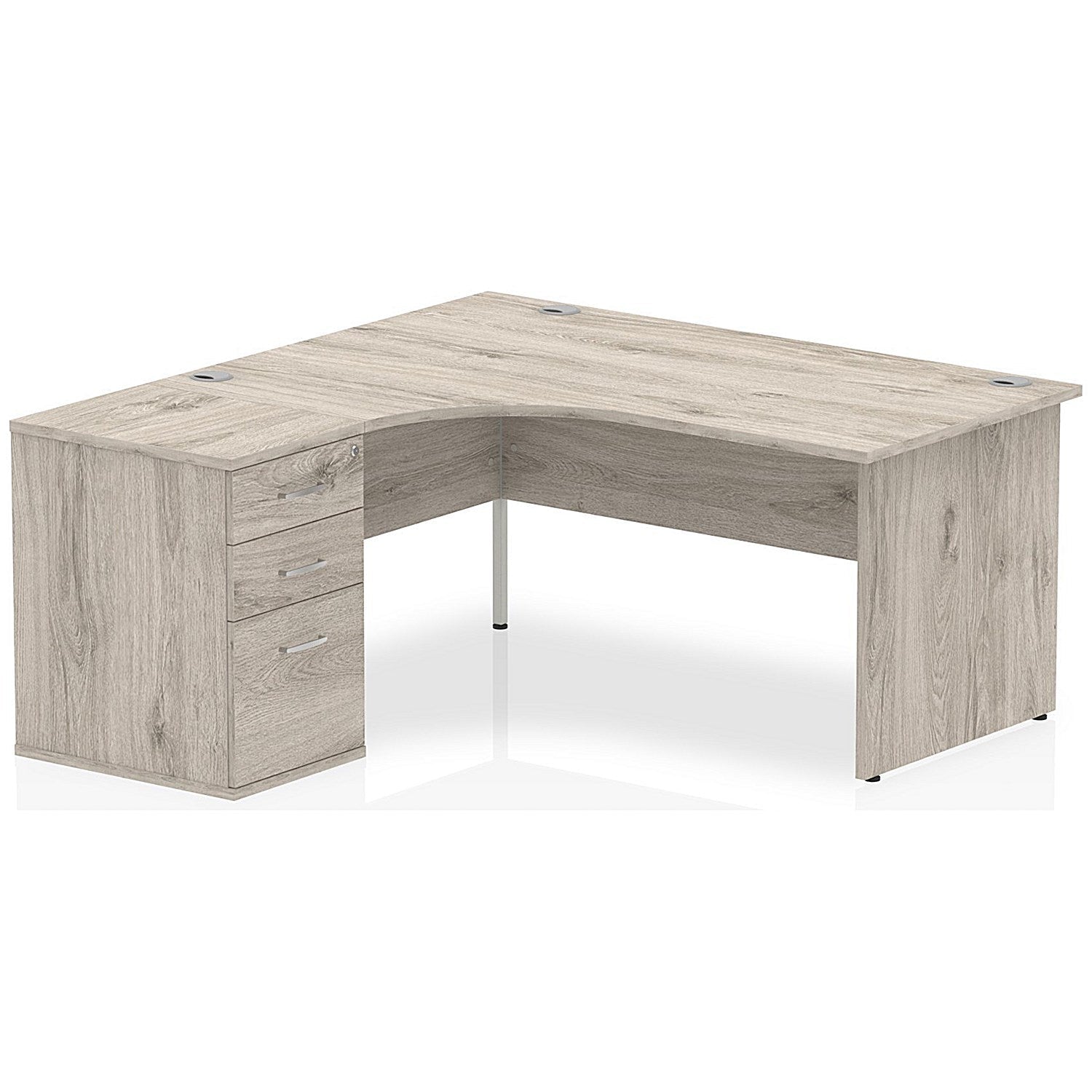 Impulse 1600mm Corner Desk with 600mm Desk High Pedestal, Left Hand, Panel End Leg, Grey Oak Easy2Order : I003173