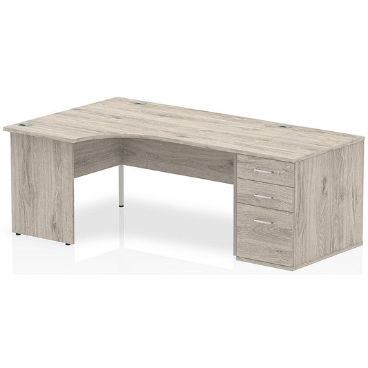 Impulse 1600mm Corner Desk with 800mm Desk High Pedestal, Left Hand, Panel End Leg, Grey Oak Easy2Order : I003174
