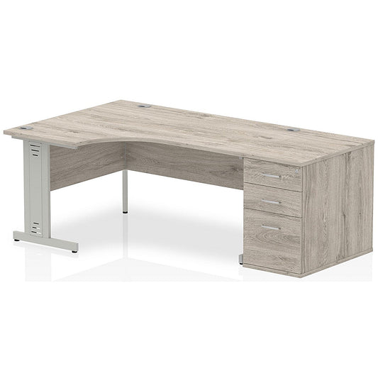 Impulse 1600mm Corner Desk with 800mm Desk High Pedestal, Left Hand, Silver Cable Managed Leg, Grey Oak Easy2Order : I003182