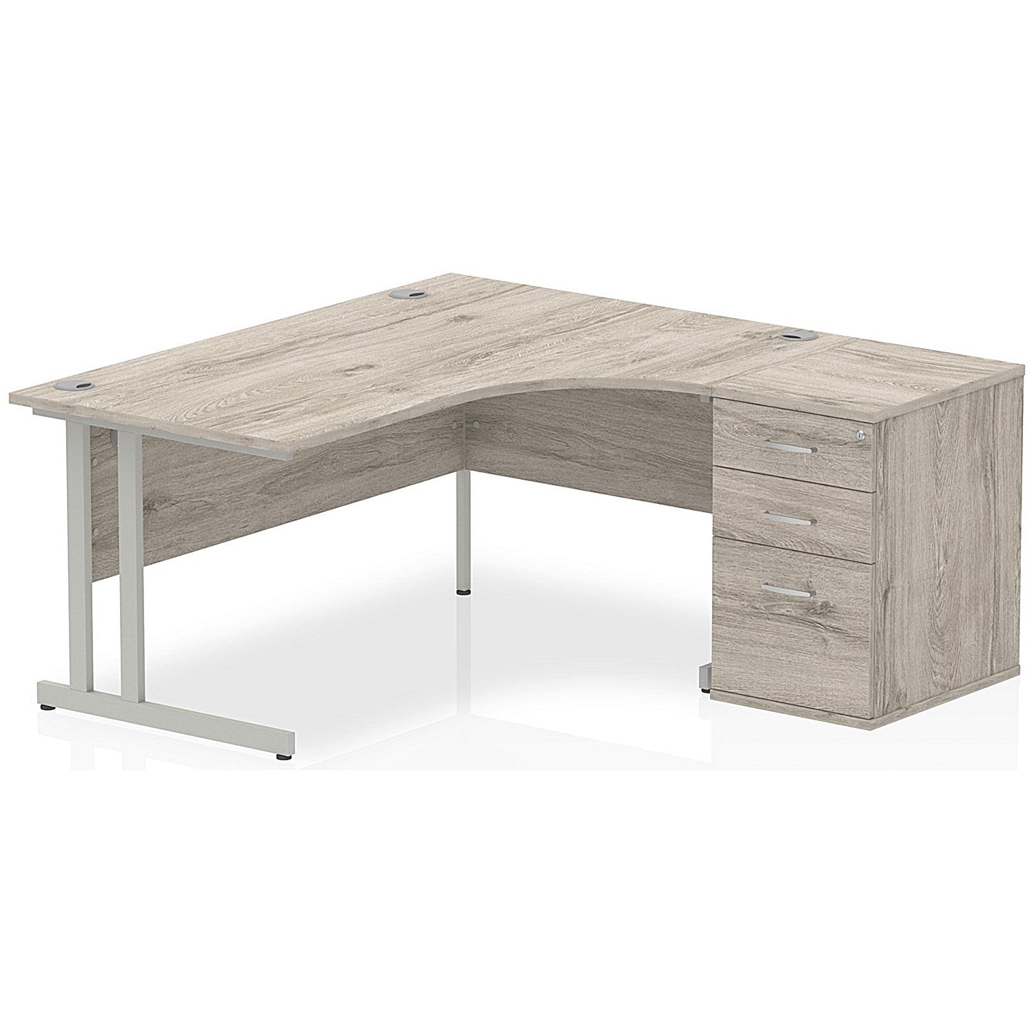 Impulse 1600mm Corner Desk with 600mm Desk High Pedestal, Right Hand, Silver Cantilever Leg, Grey Oak Easy2Order : I003183