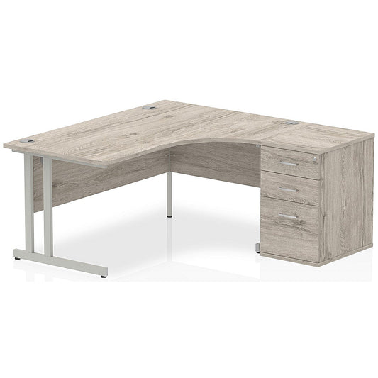 Impulse 1600mm Corner Desk with 600mm Desk High Pedestal, Right Hand, Silver Cantilever Leg, Grey Oak Easy2Order : I003183