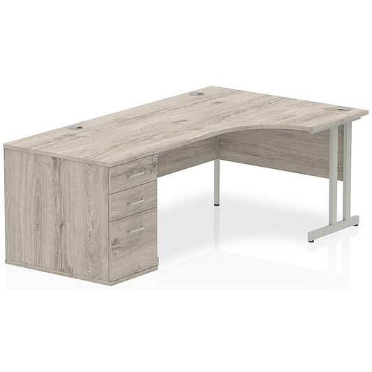 Impulse 1600mm Corner Desk with 800mm Desk High Pedestal, Right Hand, Silver Cantilever Leg, Grey Oak Easy2Order : I003184