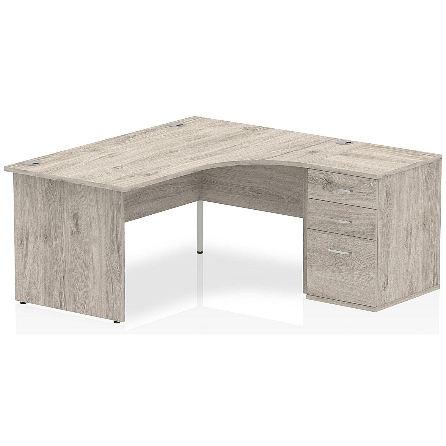 Impulse 1600mm Corner Desk with 600mm Desk High Pedestal, Right Hand, Panel End Leg, Grey Oak Easy2Order : I003185