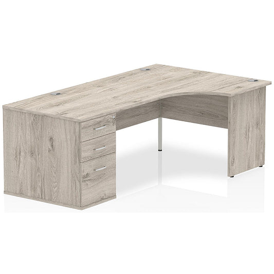 Impulse 1600mm Corner Desk with 800mm Desk High Pedestal, Right Hand, Panel End Leg, Grey Oak Easy2Order : I003186