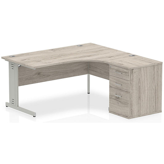 Impulse 1600mm Corner Desk with 600mm Desk High Pedestal, Right Hand, Silver Cable Managed Leg, Grey Oak Easy2Order : I003193