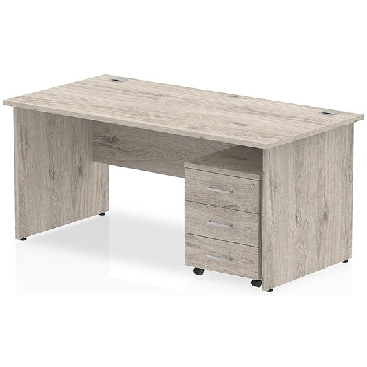 Impulse 1600mm Rectangular Desk, Panel End Leg, 3 Drawer Mobile Pedestal, Grey Oak Easy2Order : I003197