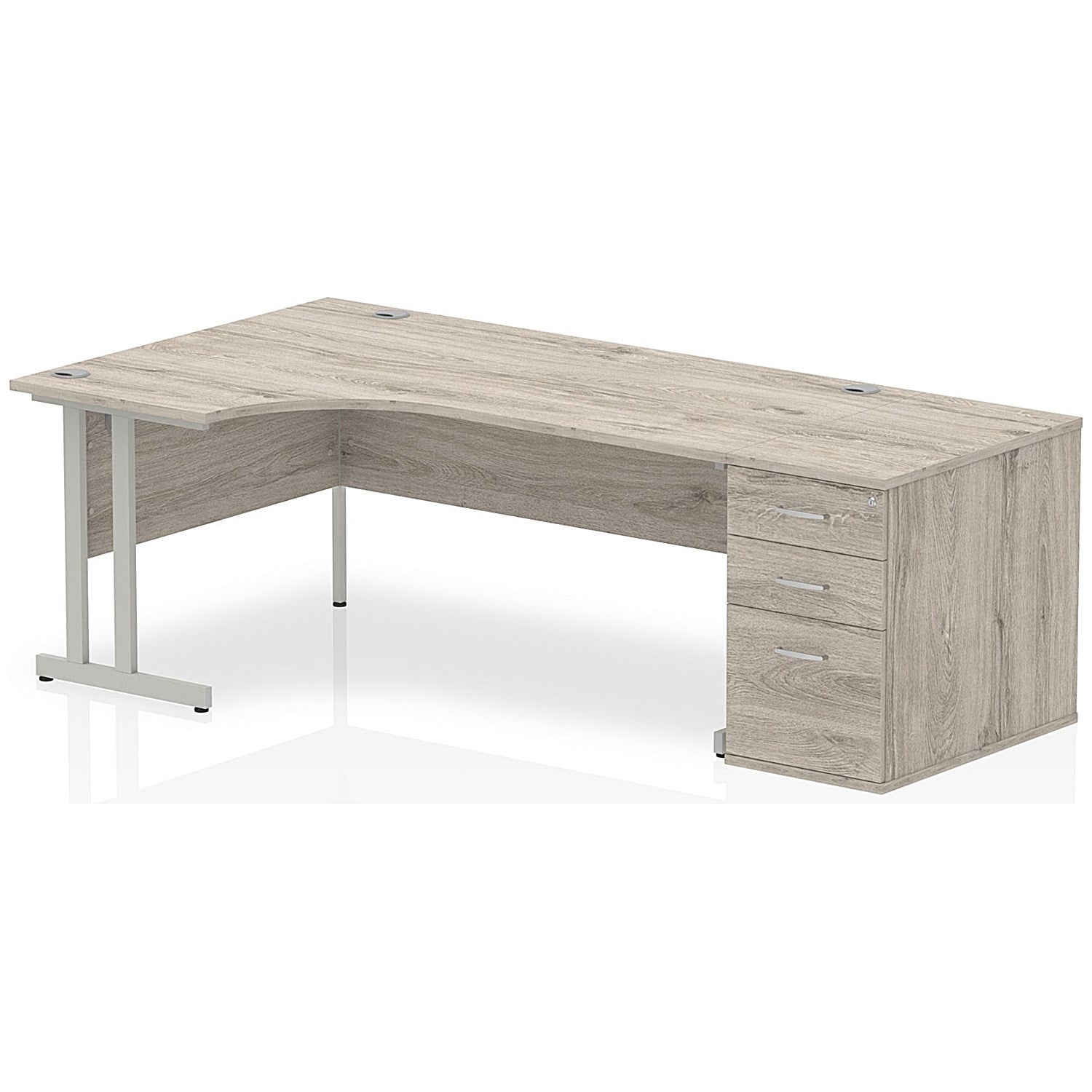 Impulse 1800mm Corner Desk with 800mm Desk High Pedestal, Left Hand, Silver Cantilever Leg, Grey Oak Easy2Order : I003202