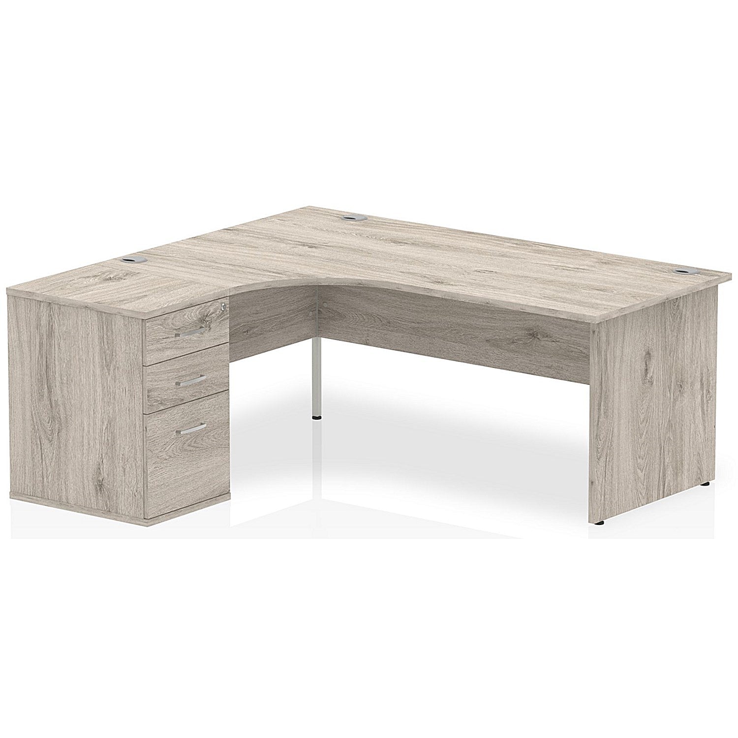 Impulse 1800mm Corner Desk with 600mm Desk High Pedestal, Left Hand, Panel End Leg, Grey Oak Easy2Order : I003203