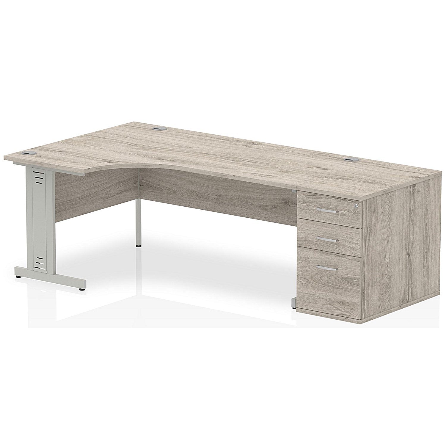 Impulse 1800mm Corner Desk with 800mm Desk High Pedestal, Left Hand, Silver Cable Managed Leg, Grey Oak Easy2Order : I003206
