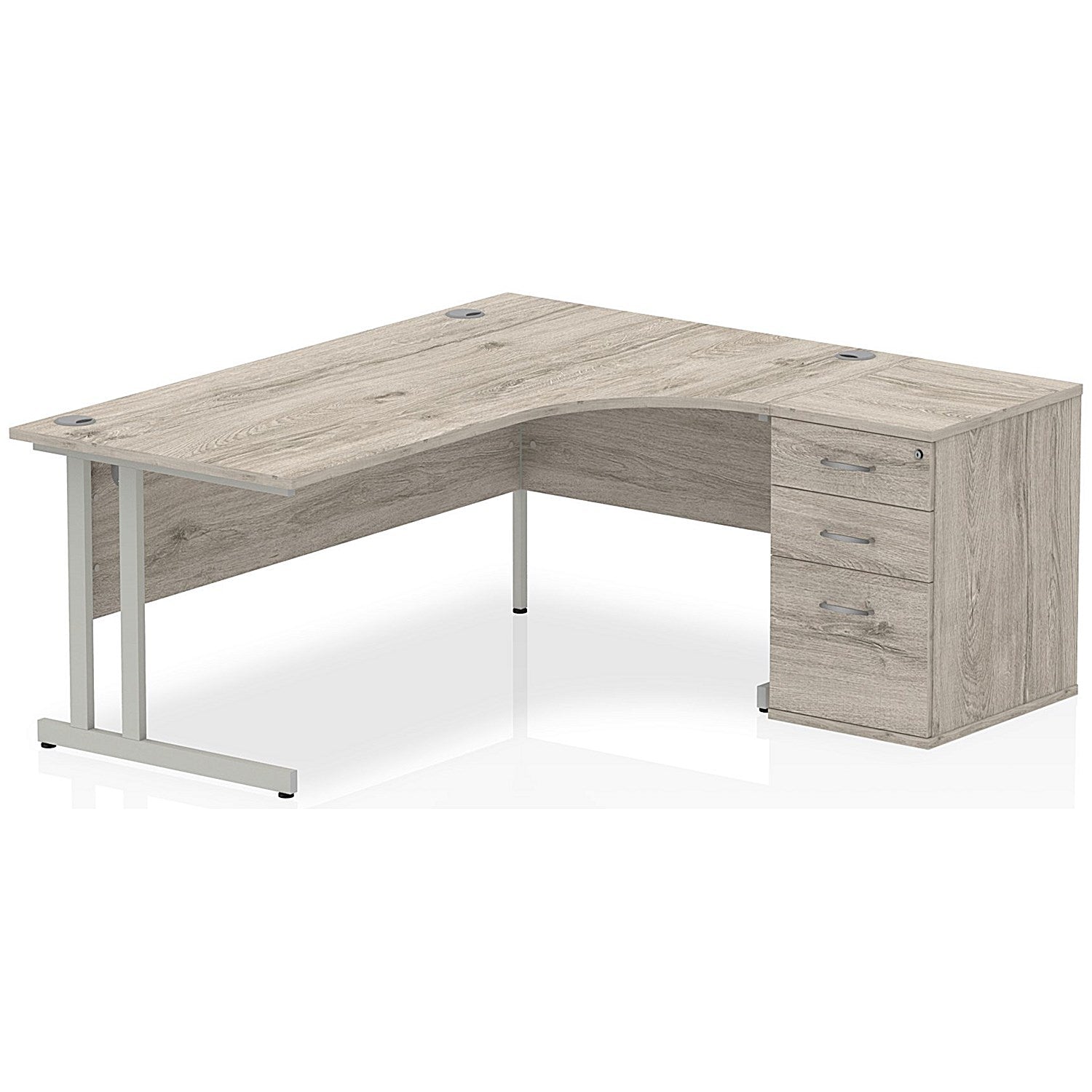 Impulse 1800mm Corner Desk with 600mm Desk High Pedestal, Right Hand, Silver Cantilever Leg, Grey Oak Easy2Order : I003207