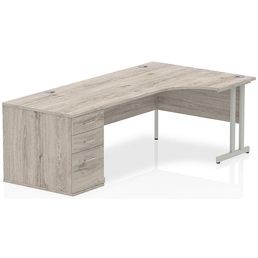 Impulse 1800mm Corner Desk with 800mm Desk High Pedestal, Right Hand, Silver Cantilever Leg, Grey Oak Easy2Order : I003208