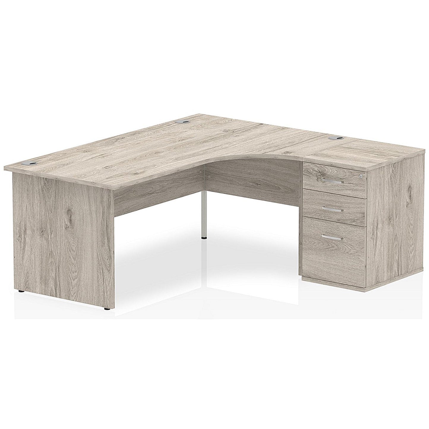 Impulse 1800mm Corner Desk with 600mm Desk High Pedestal, Right Hand, Panel End Leg, Grey Oak Easy2Order : I003209
