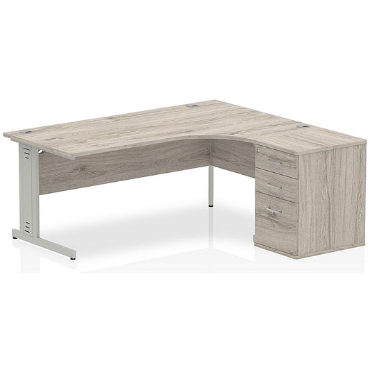 Impulse 1800mm Corner Desk with 600mm Desk High Pedestal, Right Hand, Silver Cable Managed Leg, Grey Oak Easy2Order : I003211
