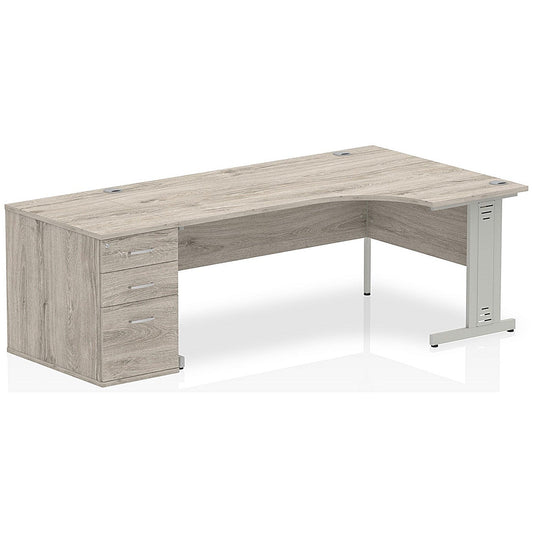 Impulse 1800mm Corner Desk with 800mm Desk High Pedestal, Right Hand, Silver Cable Managed Leg, Grey Oak Easy2Order : I003212