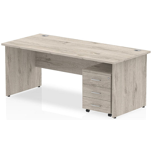 Impulse 1800mm Rectangular Desk, Panel End Leg, 3 Drawer Mobile Pedestal, Grey Oak Easy2Order : I003215