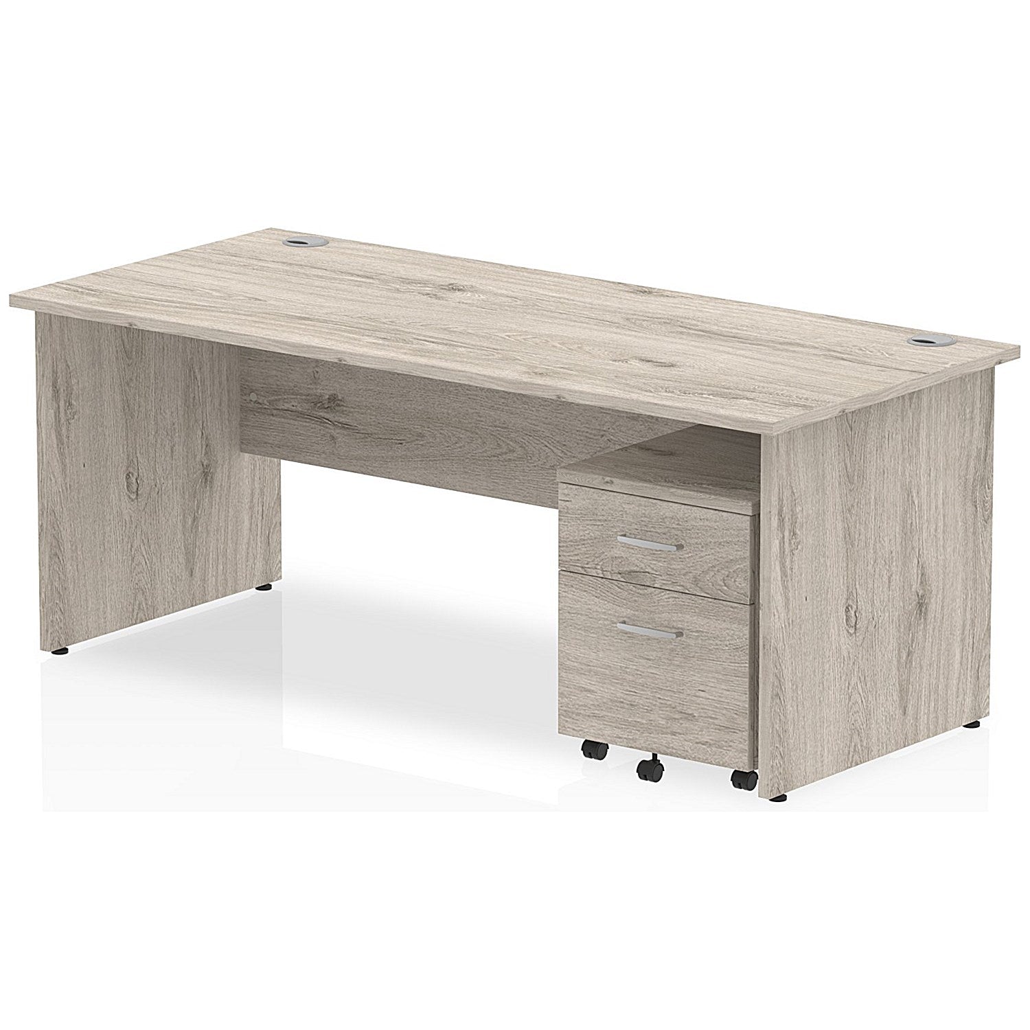 Impulse 1800mm Rectangular Desk, Panel End Leg, 2 Drawer Mobile Pedestal, Grey Oak Easy2Order : I003216
