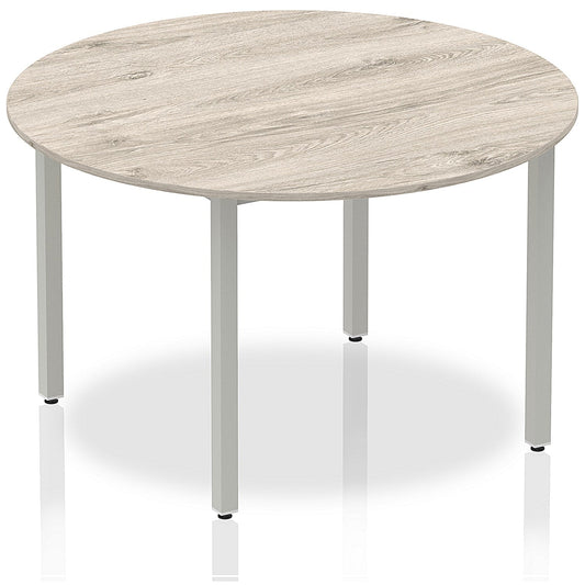 Impulse Circular Table, 1200mm, Grey Oak, Silver Box Frame Leg