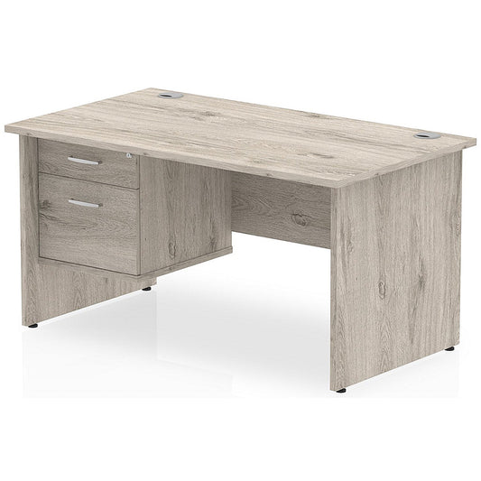 Impulse 1400mm Rectangular Desk With 2 Drawer Fixed Pedestal, Panel End Leg, Grey Oak Easy2Order : I003451