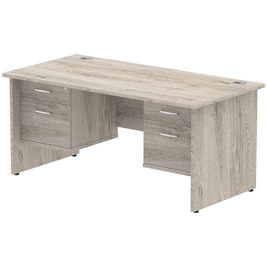 Impulse 1600mm Rectangular Desk With 2 x 2 Drawer Fixed Pedestals, Panel End Leg, Grey Oak Easy2Order : I003478