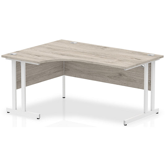 Impulse 1600mm Corner Desk, Left Hand, White Cantilever Leg, Grey Oak