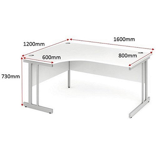 Impulse 1600mm Corner Desk, Left Hand, White Cantilever Leg, Grey Oak