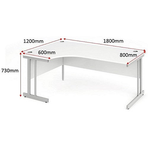 Impulse 1800mm Corner Desk, Left Hand, White Cantilever Leg, Grey Oak
