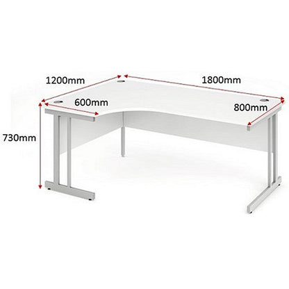 Impulse 1800mm Corner Desk, Left Hand, White Cantilever Leg, Grey Oak