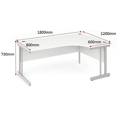 Impulse 1800mm Corner Desk, Right Hand, White Cantilever Leg, Grey Oak