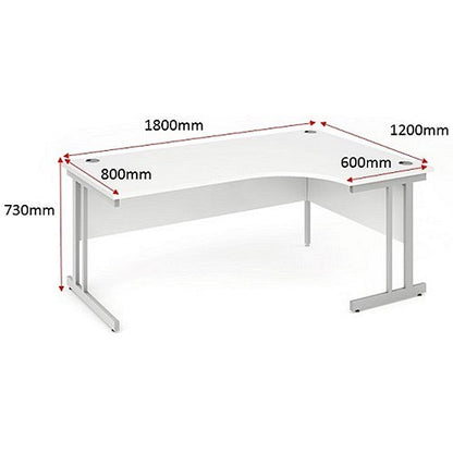 Impulse 1800mm Corner Desk, Right Hand, White Cantilever Leg, Grey Oak