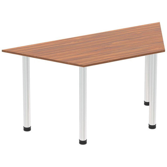 Impulse Trapezoidal Table, 1600mm, Walnut, Chrome Post Leg Easy2Order : I003609