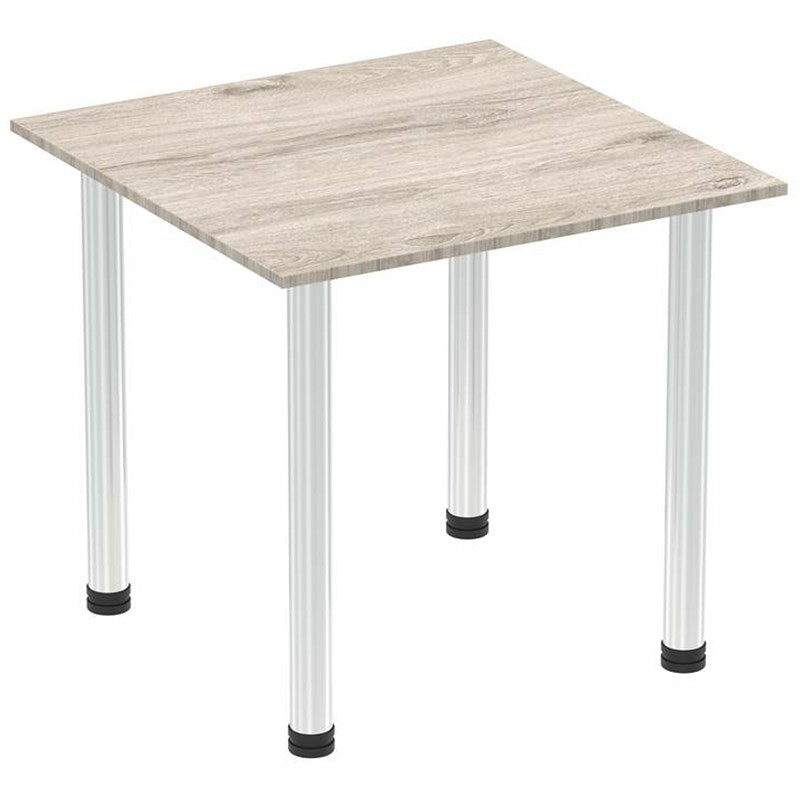 Impulse 800mm Square Table, Grey Oak, Chrome Post Leg Easy2Order : I003614