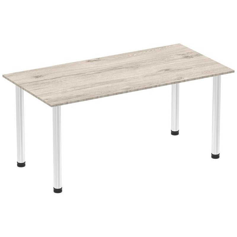 Impulse Rectangular Table, 1600mm, Grey Oak, Chrome Post Leg Easy2Order : I003617