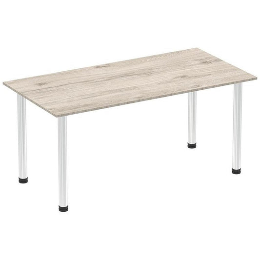Impulse Rectangular Table, 1600mm, Grey Oak, Chrome Post Leg Easy2Order : I003617