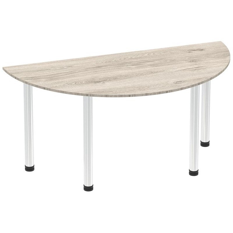 Impulse 1600mm Semi-circular Table, Grey Oak, Chrome Post Leg Easy2Order : I003620